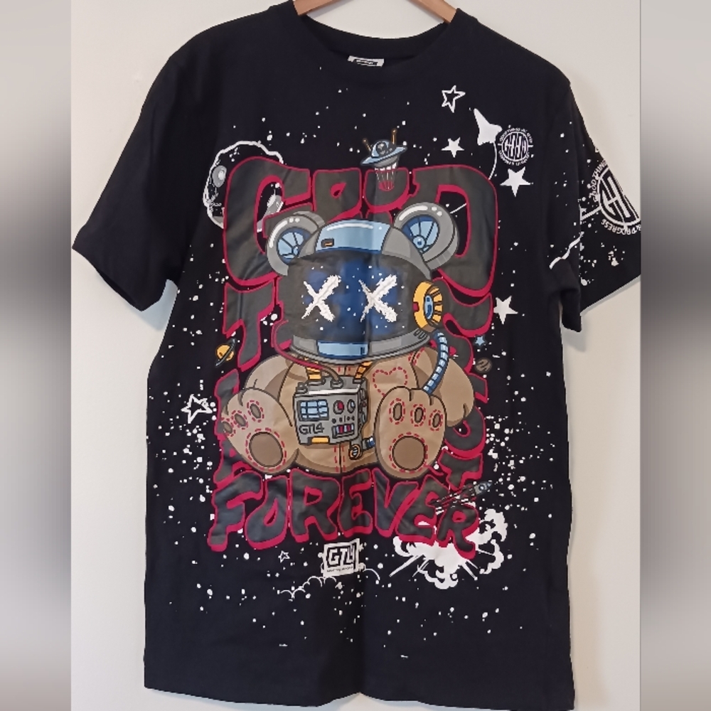 Good Things Last 4ever Graphic T-shirt XL Mens Teddy Bear Space Puffy Paint